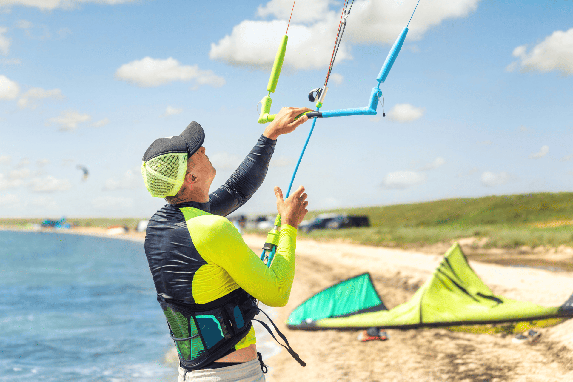Man Adjusting Kite Board